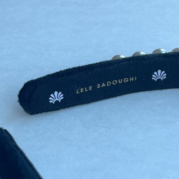 Lele Sadoughi Pearls Jet Black Velvet Slim Headband NEW